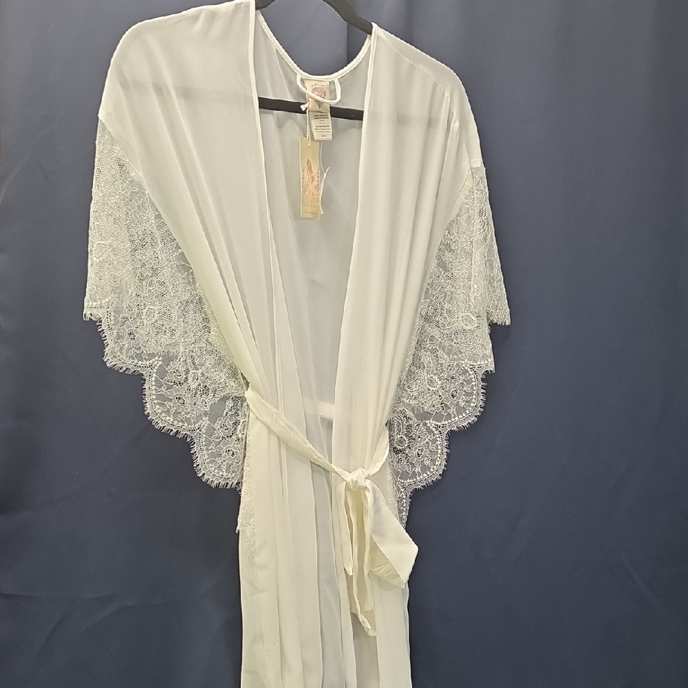 In Bloom Ivory Lace Trimmed Robe Bridal Medium Nwt